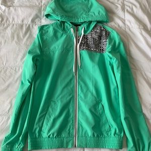 Empyre Mint Green Tribal Zip Up Windbreaker MED